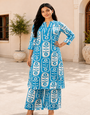 Women's Sky Blue Printed Cotton Slub Kurta Palazzo Co-ord Set | Ethnic Casual Wear for Women