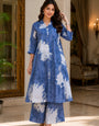 Women's Denim Blue Floral Printed Cotton Slub Kurta Palazzo Co-ord Set | Elegant Ethnic Wear for Women