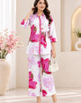 Women's Hot Pink Floral Printed Cotton Slub Shirt Style Co-ord Set | Premium Casual Wear for Women