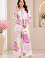 Women's Lavender Pink Floral Printed Cotton Slub Shirt Style Co-ord Set | Premium Casual Wear for Women