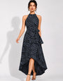 Women's Zebra Print Halter Neck Lycra Maxi Dress