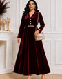 Women's Maroon Velvet Maxi Dress with Belt | Full Sleeve Flared Party Wear Gown for Women