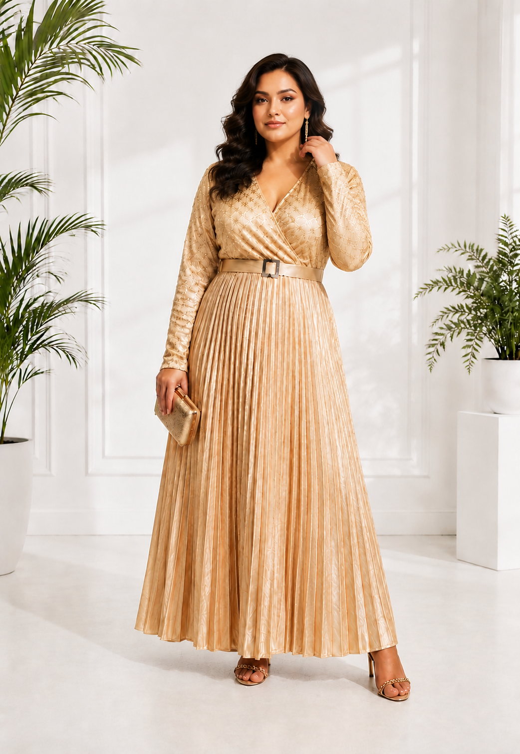 Aahiya embroidered satin party wear gown for women styled for an evening occasion