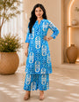 Women's Sky Blue Printed Cotton Slub Kurta Palazzo Co-ord Set | Ethnic Casual Wear for Women
