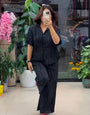Classic Midnight Black Mix Linen Co-ord Set | Sophisticated Solid Set