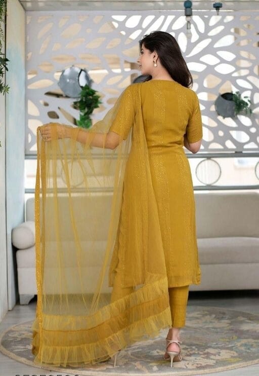 GRACEFUL RAYON EMBROIDERED GOLDEN KURTA SET