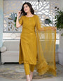 GRACEFUL RAYON EMBROIDERED GOLDEN KURTA SET