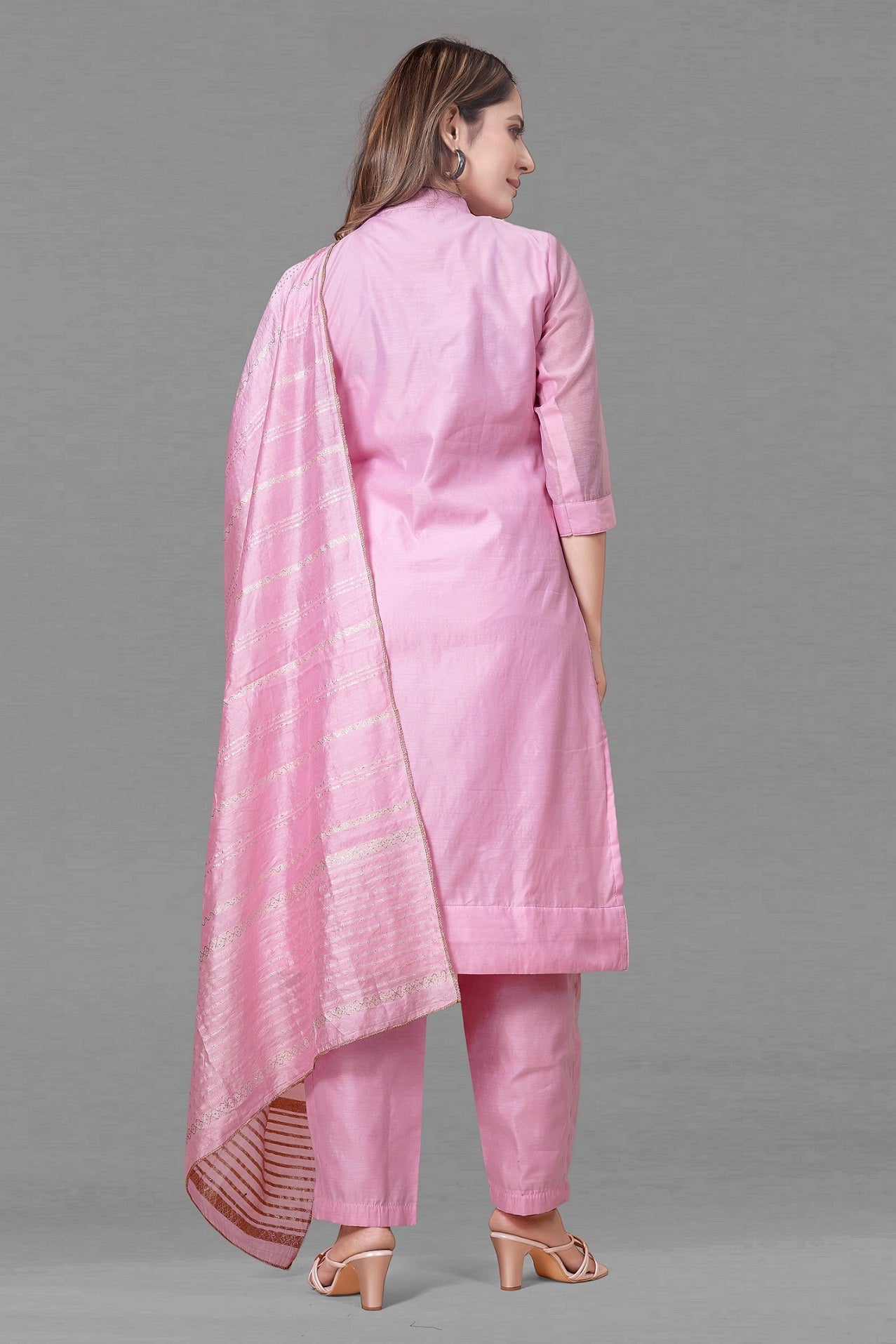 PINK MUSLIN EMBROIDERED KURTA SET