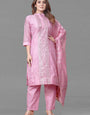 PINK MUSLIN EMBROIDERED KURTA SET