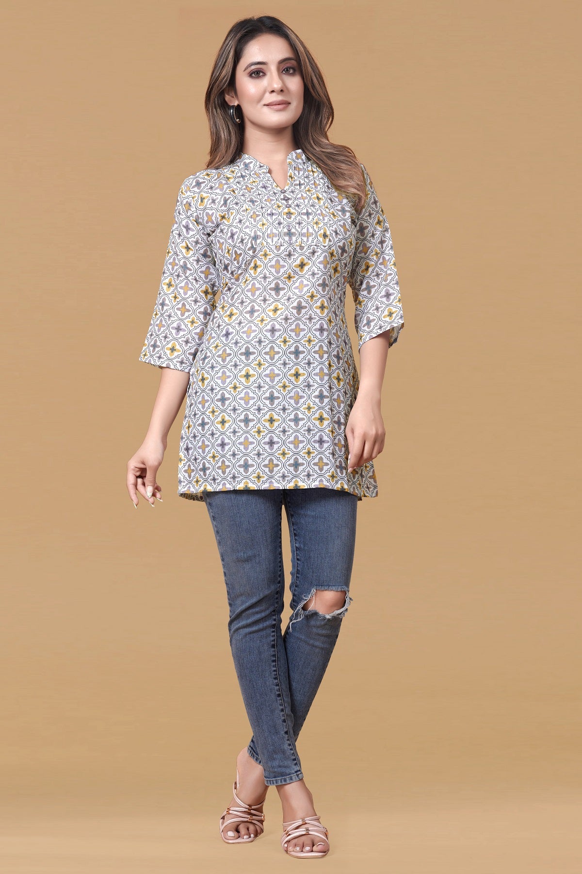 Soft Cotton Geometric Printed Kurti-Top