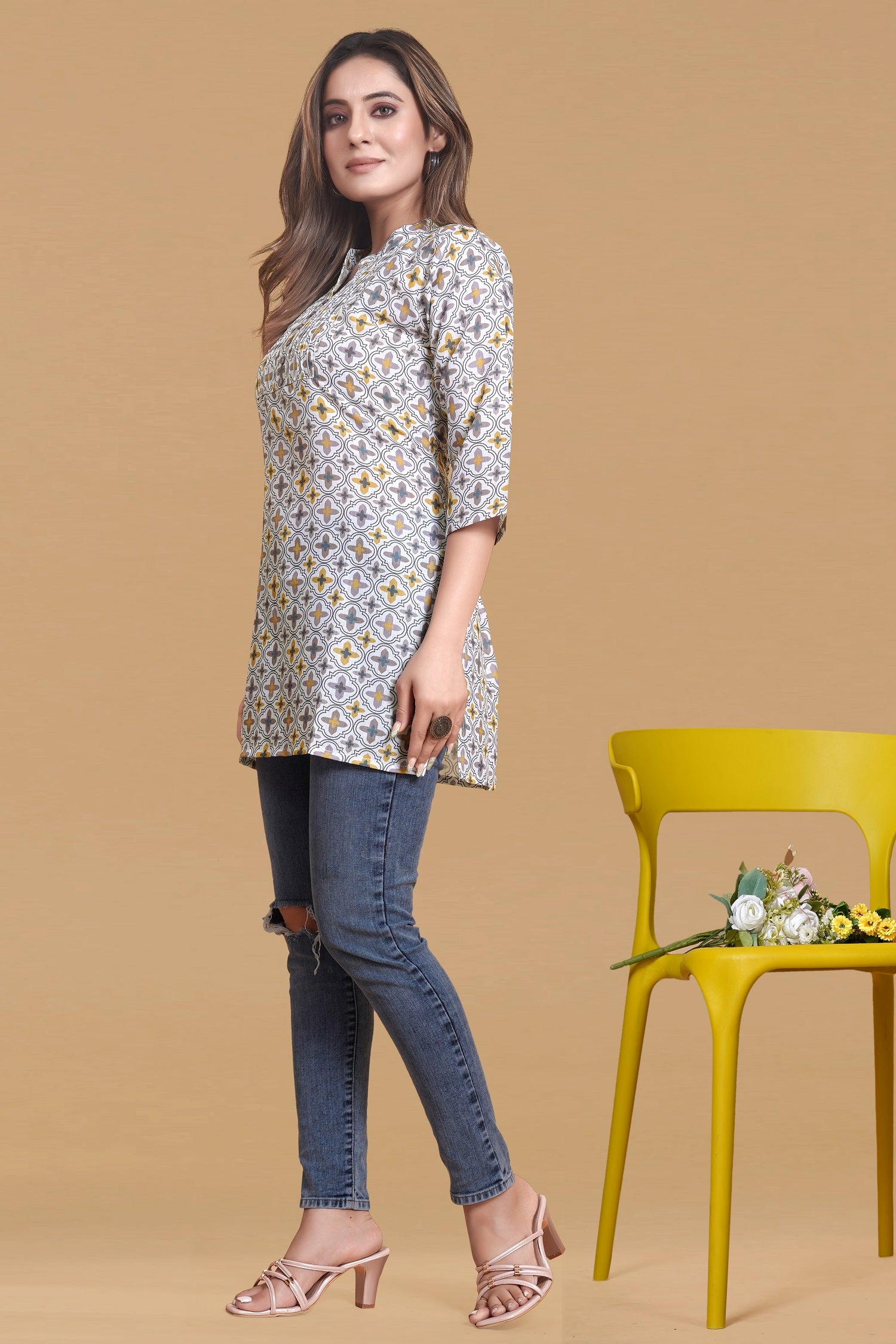 Soft Cotton Geometric Printed Kurti-Top