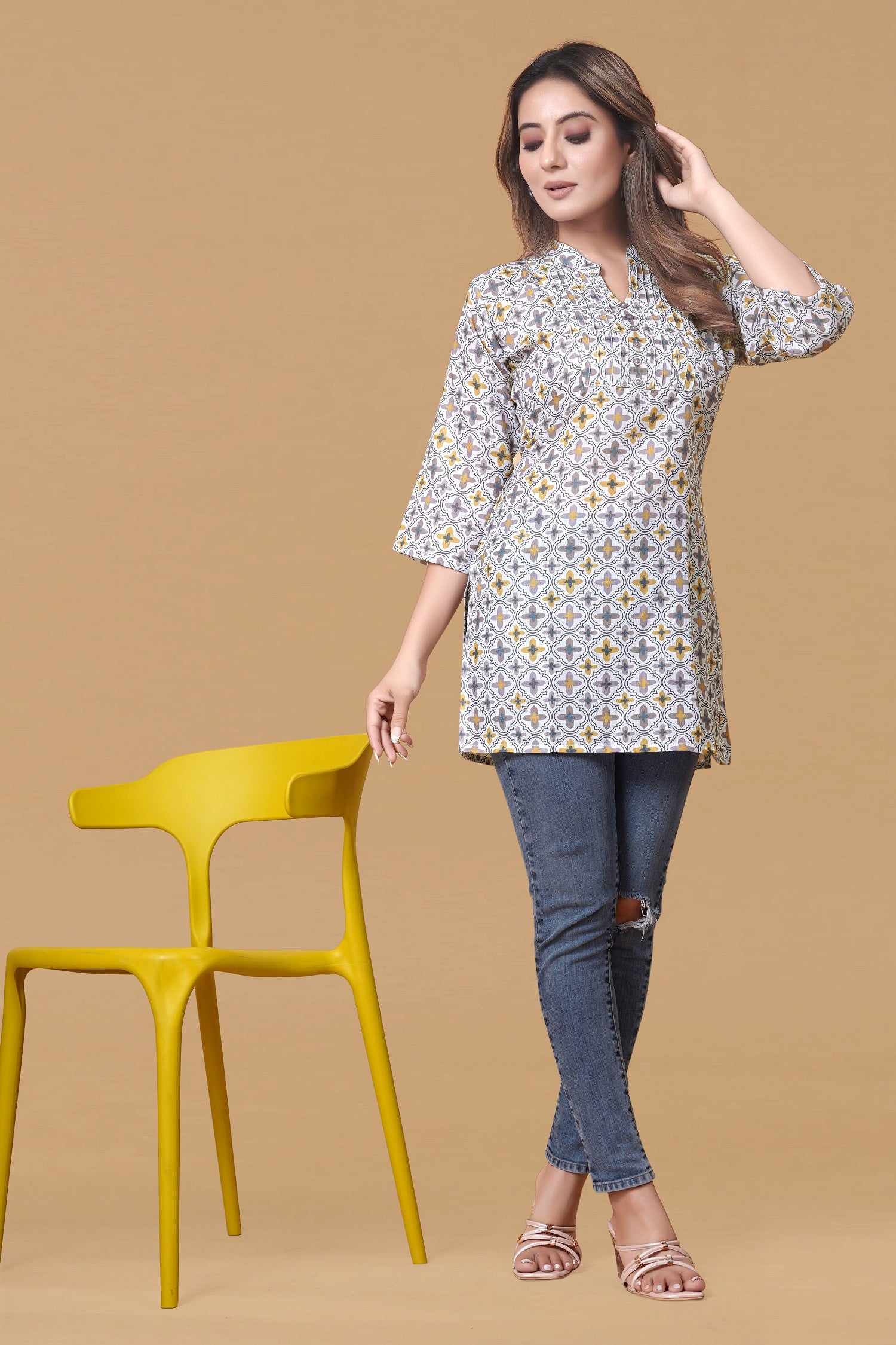 Soft Cotton Geometric Printed Kurti-Top