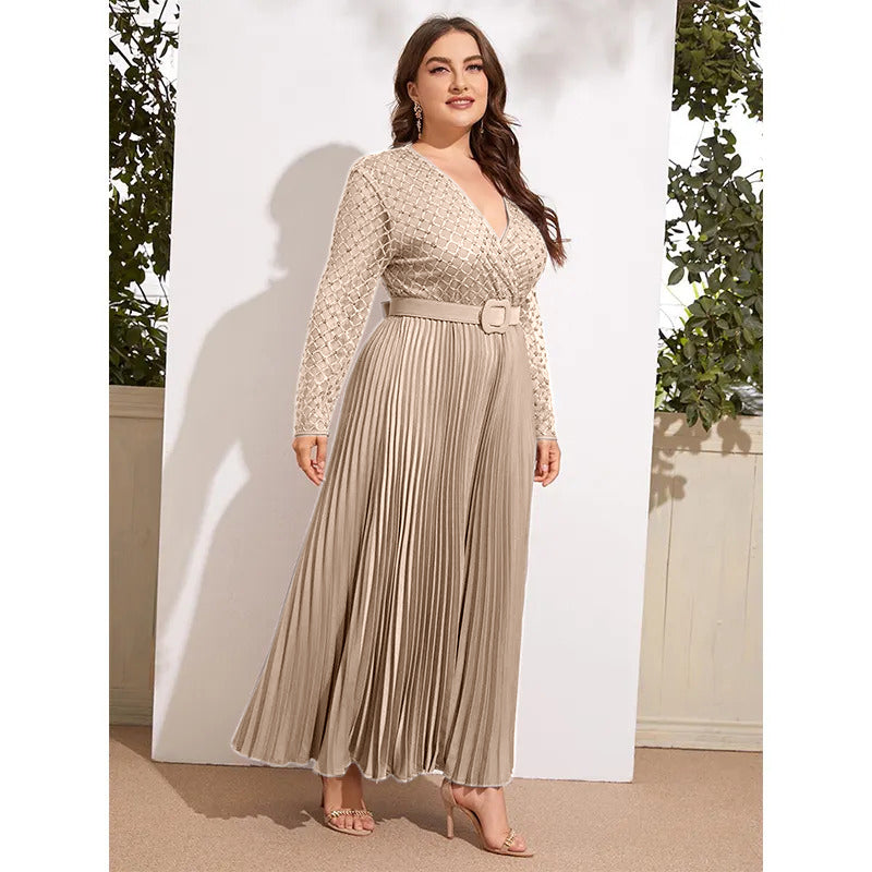 ELEGANT EMBROIDERED PLEATED MAXI DRESS IN FAUX GEORGETTE