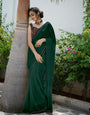 RADIANT EMERALD FAUX GEORGETTE SAREE WITH BUTTI WORK AND LACE BORDER