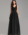 Double V Neck Floor Length Sparkly Evening Dresses for Party - Sable Black