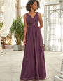 Double V Neck Floor Length Sparkly Evening Dresses for Party - Plumy Purple