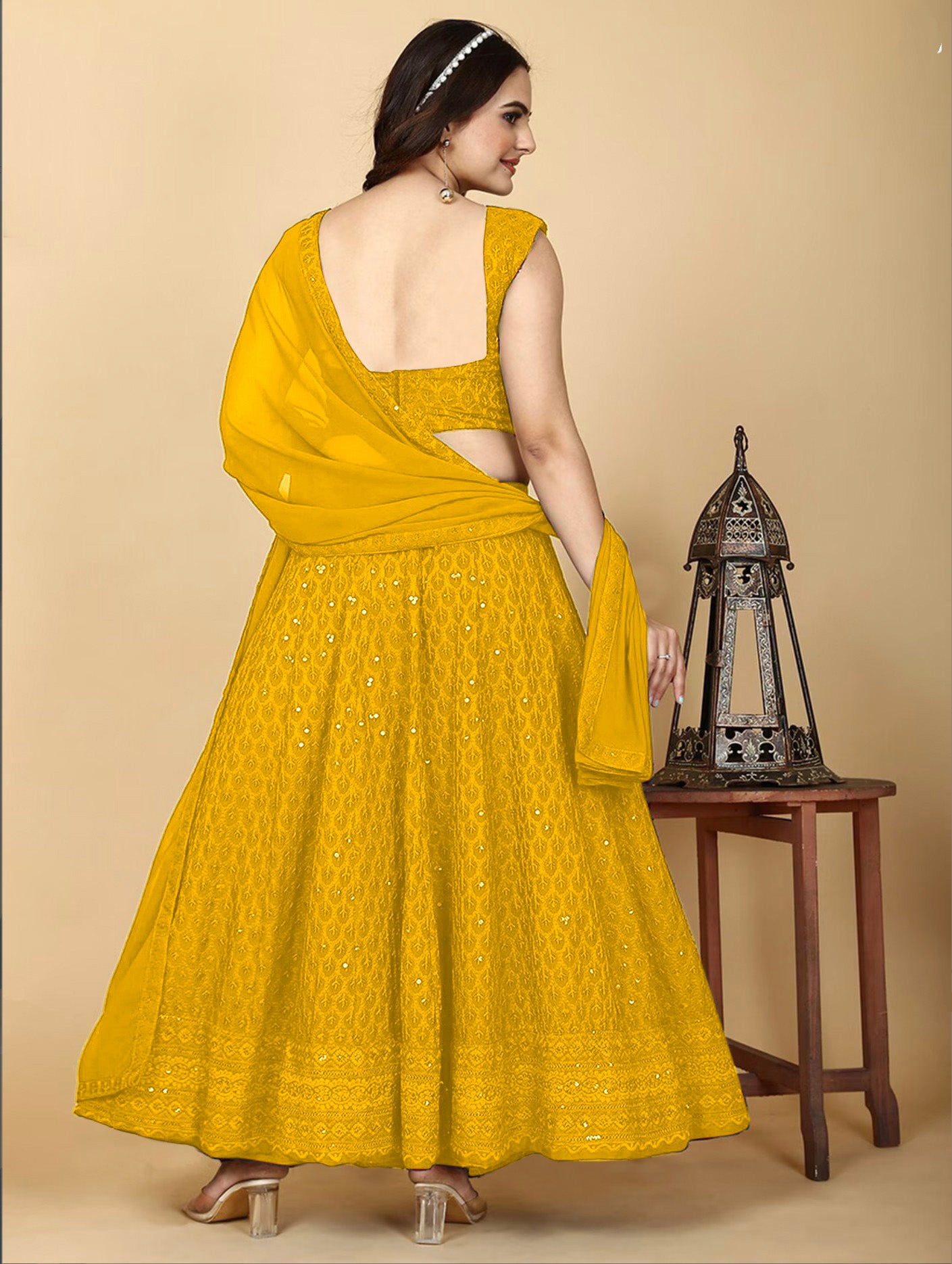 YELLOW CHIKANKARI LEHENGA SET FOR HALDI