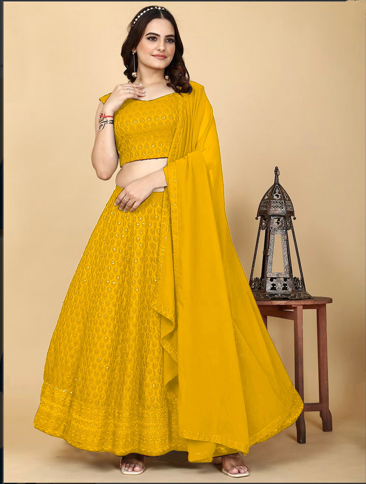 YELLOW CHIKANKARI LEHENGA SET FOR HALDI