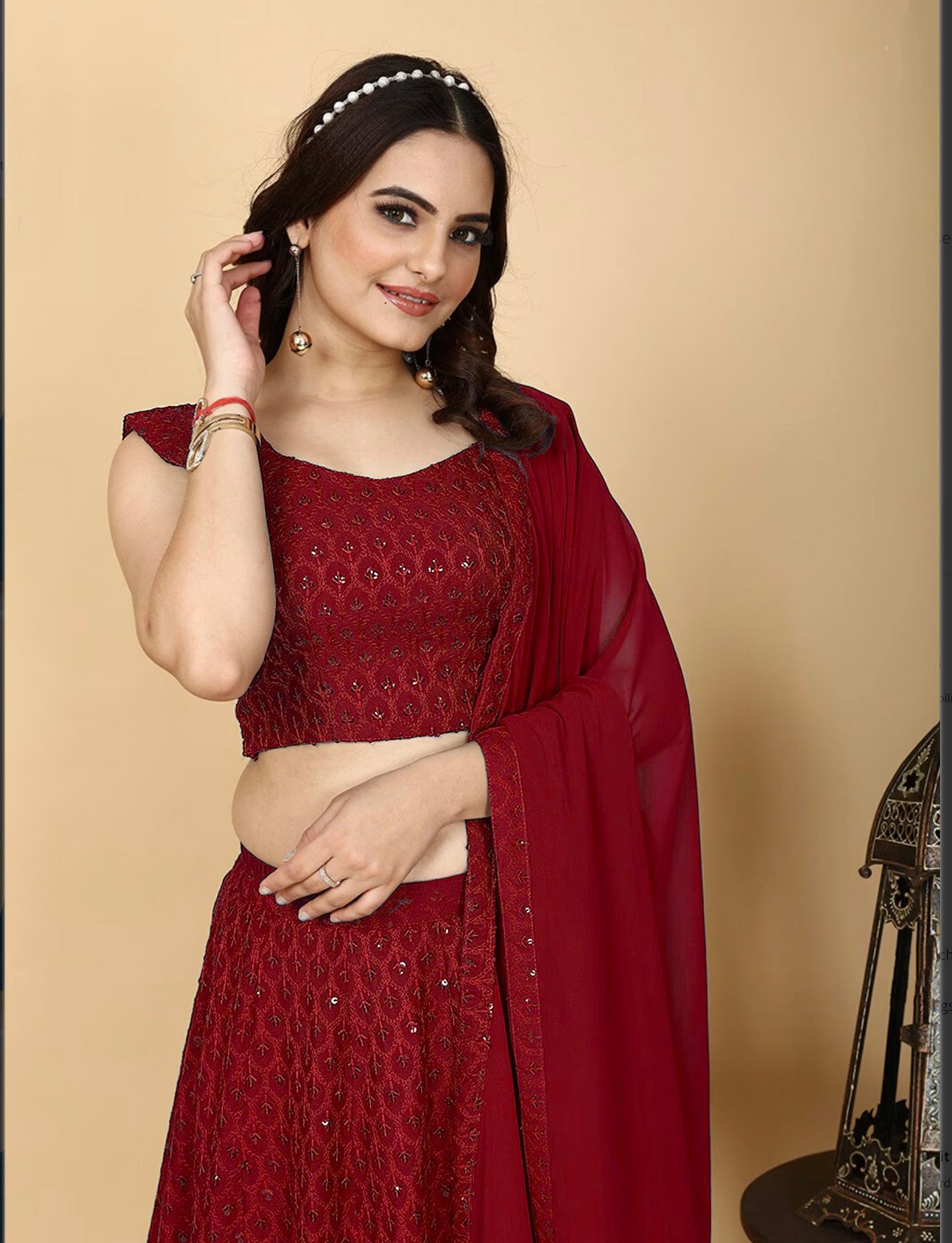 MAROON CHIKANKARI WEDDING LEHENGA SET