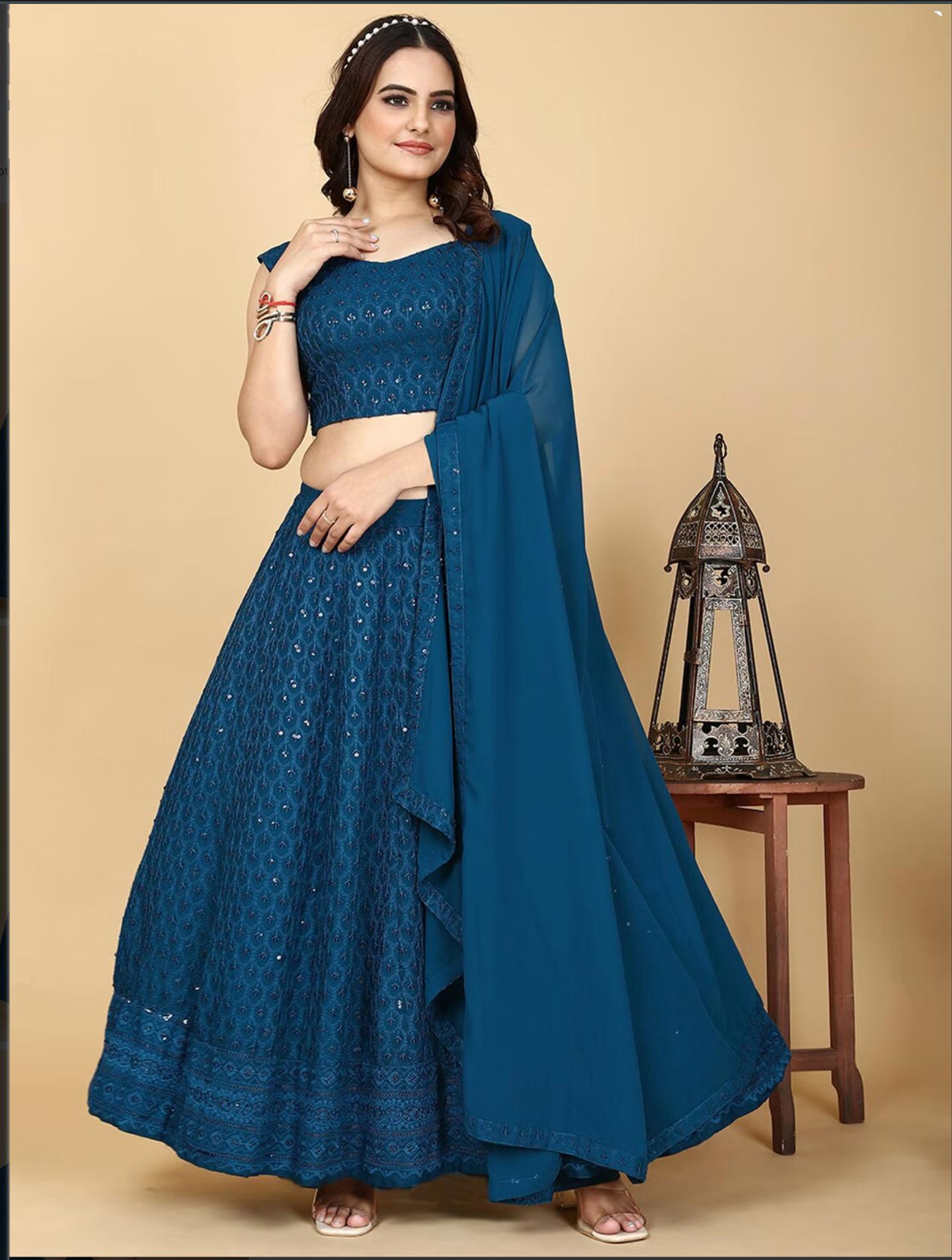 NAVY BLUE CHIKANKARI LEHENGA SET