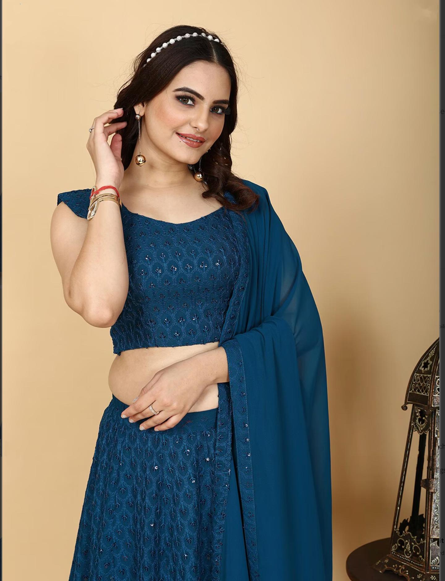 NAVY BLUE CHIKANKARI LEHENGA SET