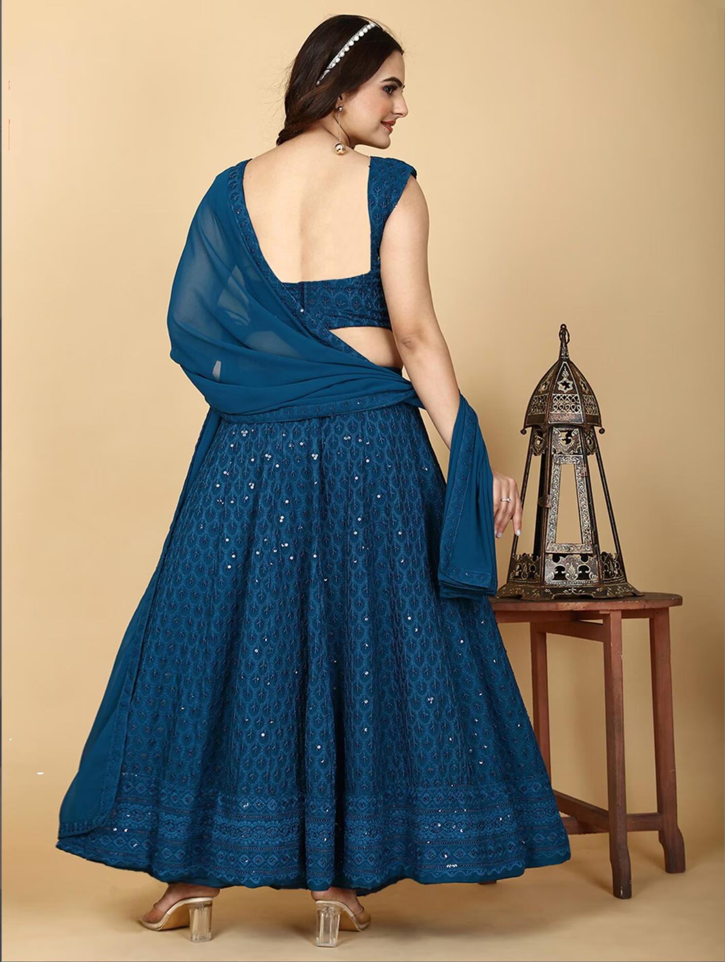 NAVY BLUE CHIKANKARI LEHENGA SET