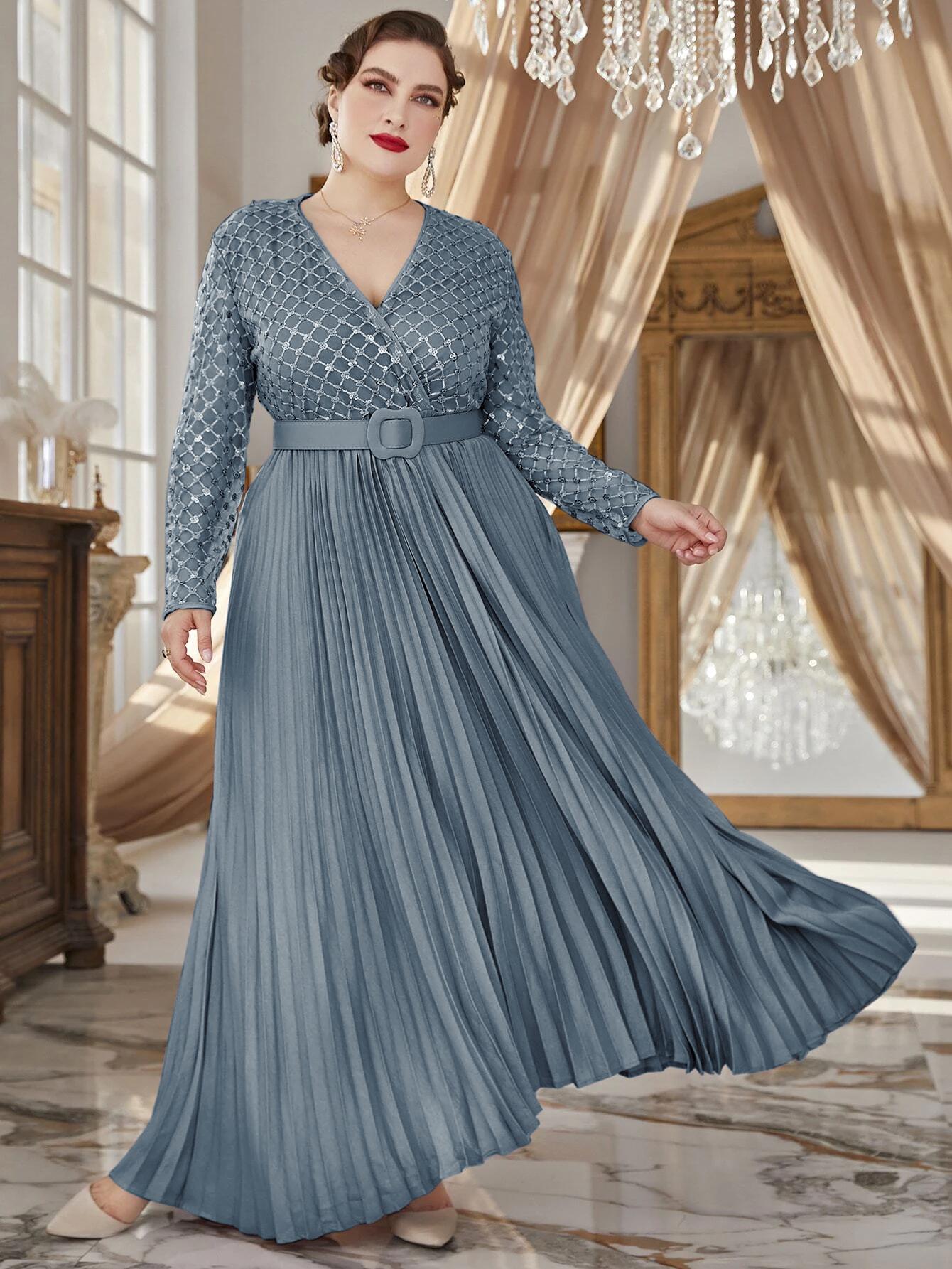 EMBROIDERED V-NECK GEORGETTE GOWN : METALLIC SILVER