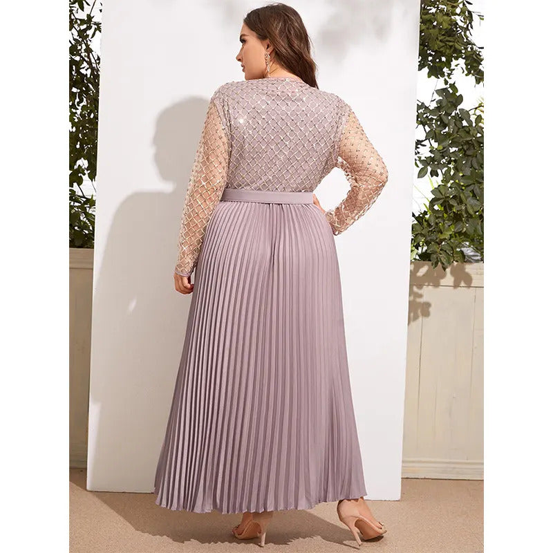 ELEGANT EMBROIDERED PLEATED MAXI DRESS IN FAUX GEORGETTE