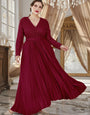 EMBROIDERED V-NECK GEORGETTE GOWN : MAROON