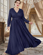 EMBROIDERED V-NECK GEORGETTE GOWN : NAVY BLUE