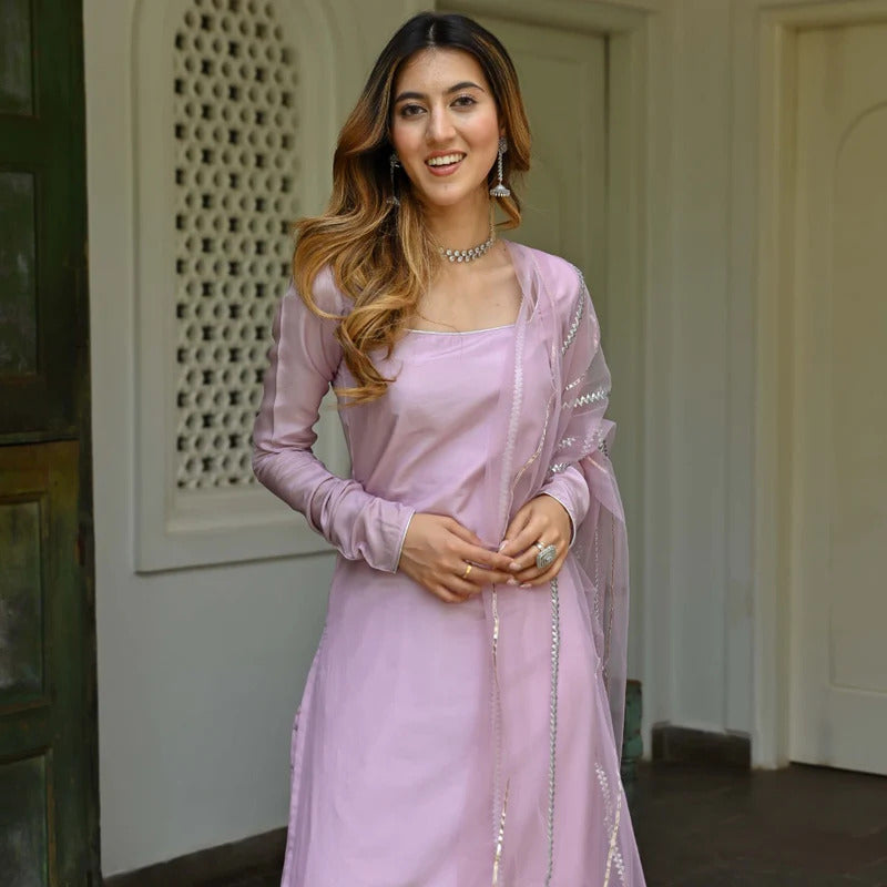 COTTON SILK ELEGANT LAVENDAR KURTA SET