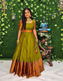 ETHNIC OPULENCE: FLOOR-LENGTH MAHEDI JACQUARD-COTTON GOWN FOR WEDDINGS & FESTIVALS