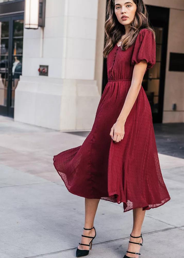 ELEGANT CASUAL HIGHBURY DRESS : MAROON