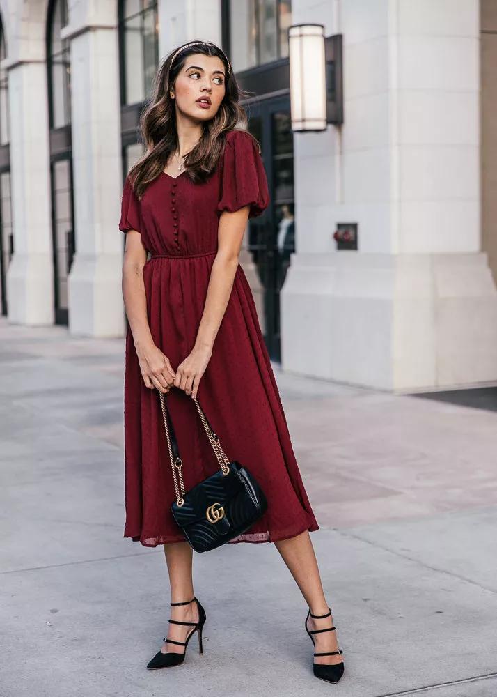 ELEGANT CASUAL HIGHBURY DRESS : MAROON