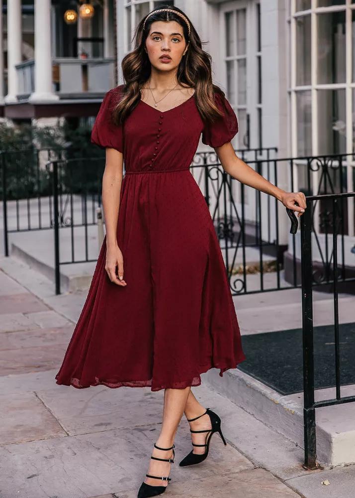 ELEGANT CASUAL HIGHBURY DRESS : MAROON