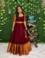 ETHNIC OPULENCE: FLOOR-LENGTH MAROON JACQUARD-COTTON GOWN FOR WEDDINGS & FESTIVALS