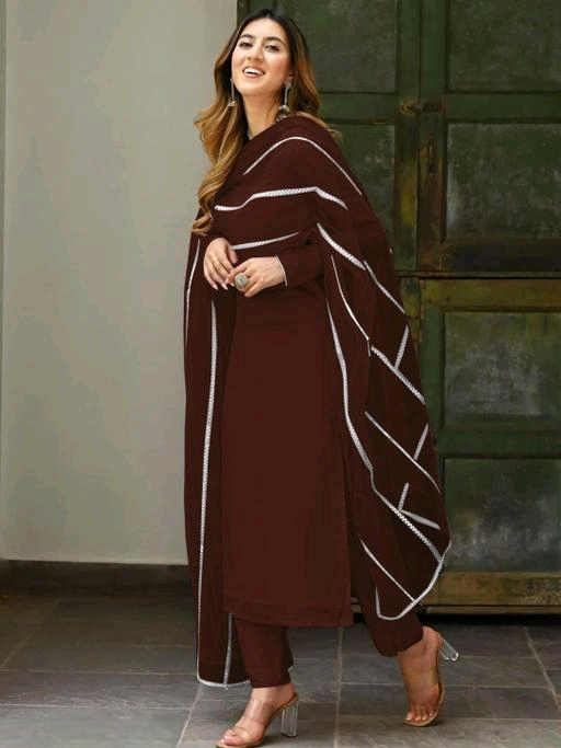 COTTON SILK ELEGANT BROWN KURTA SET