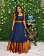 ETHNIC OPULENCE: FLOOR-LENGTH NAVY BLUE JACQUARD-COTTON GOWN FOR WEDDINGS & FESTIVALS