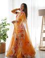 FLORAL FAUX GEORGETTE GOWN : ORANGE