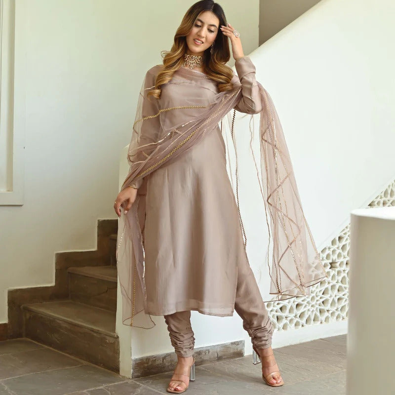 COTTON SILK ELEGANT BEIGE KURTA SET