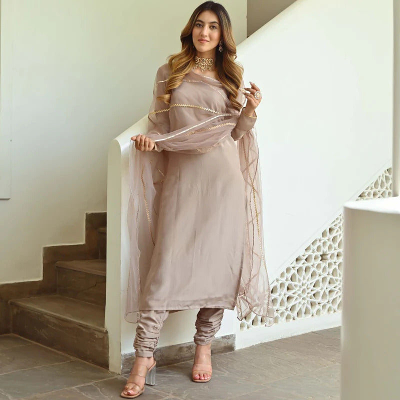 COTTON SILK ELEGANT BEIGE KURTA SET