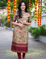 Festive Floral Cotton Kurta Set made of Golden Print