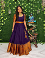 ETHNIC OPULENCE: FLOOR-LENGTH VIOLET JACQUARD-COTTON GOWN FOR WEDDINGS & FESTIVALS