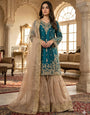 Heavy Embroidered Silk Sharara Suit Set for Women with Dupatta | Designer Festive & Wedding Wear Teal Green
