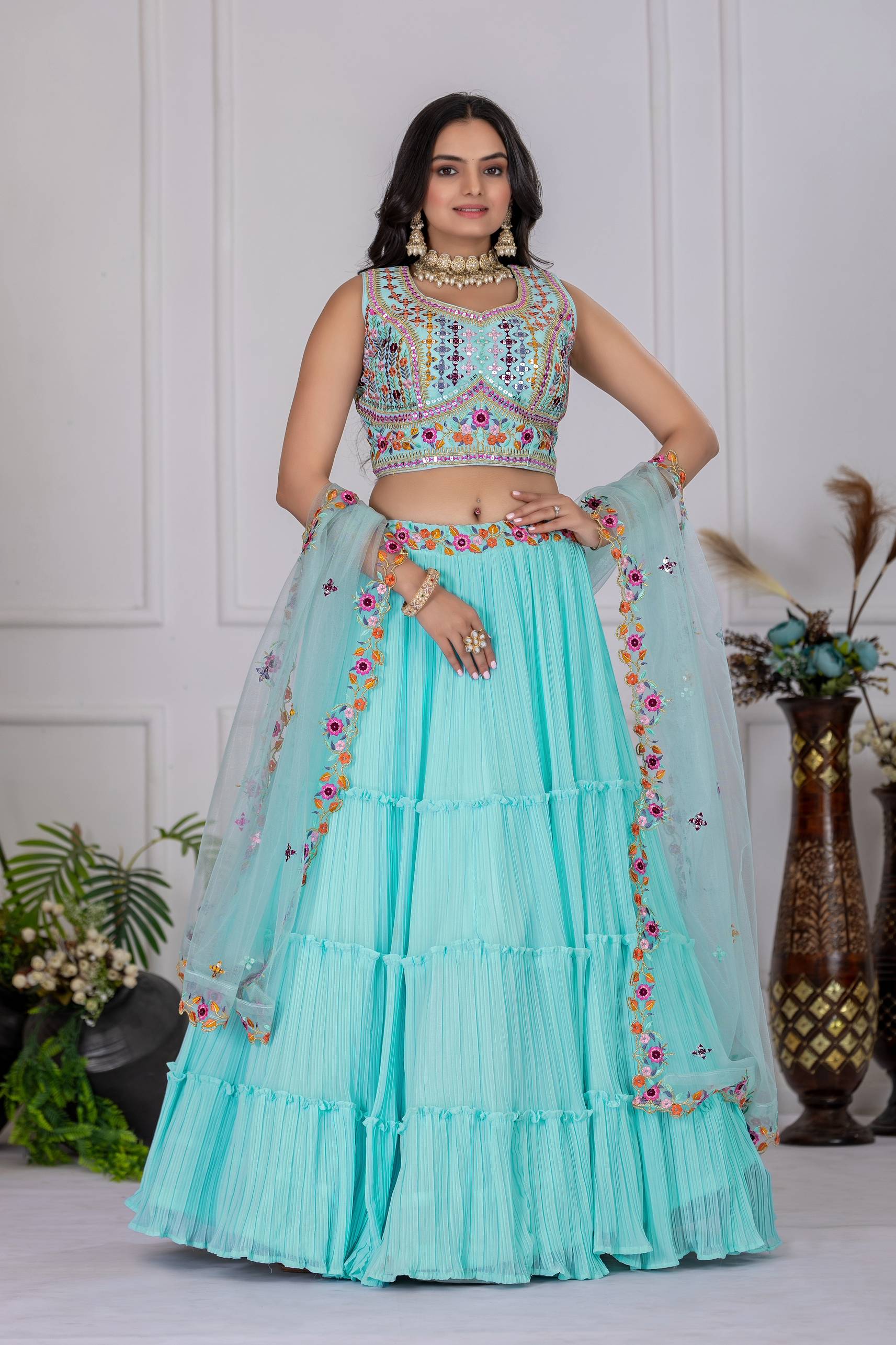 Blue Radiance Pleated Lehenga Set 🩵
