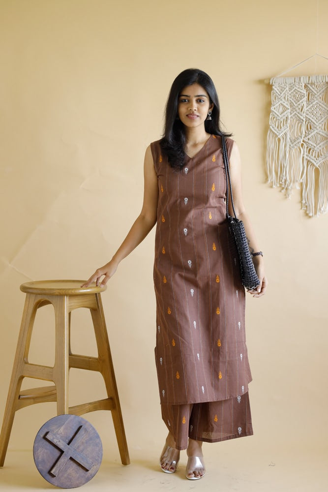 Ethnic Rayon Kurta and Pant Set - Brown