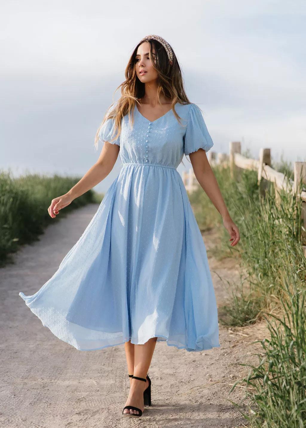 ELEGANT SUNKISSED CASUAL HIGHBURY DRESS : SKY