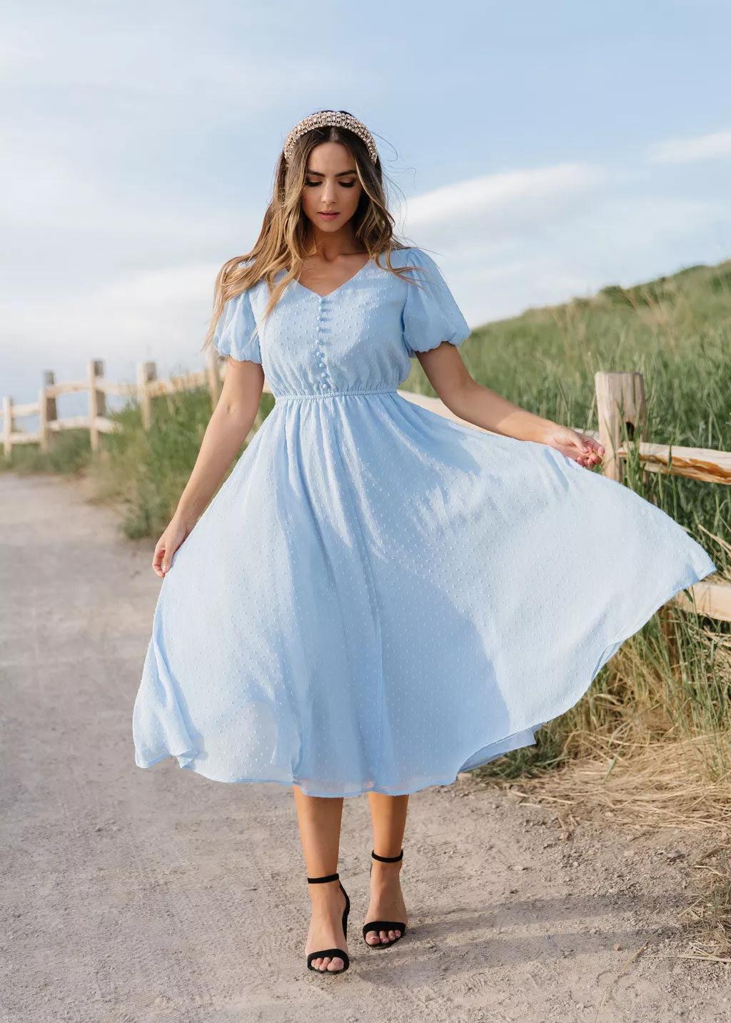 ELEGANT SUNKISSED CASUAL HIGHBURY DRESS : SKY