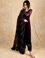 WINE RAYON ZARI ENSEMBLE: KURTA, PANT & DUPATTA SET