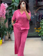 Vibrant Pink Mix Linen Co-ord Set | Breathable 2-Piece Summer Wear